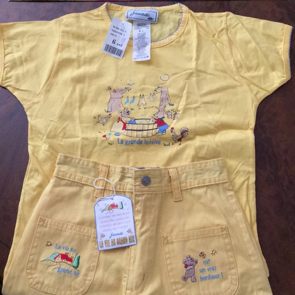 Jacadi Girls French Yellow shirt and short set,